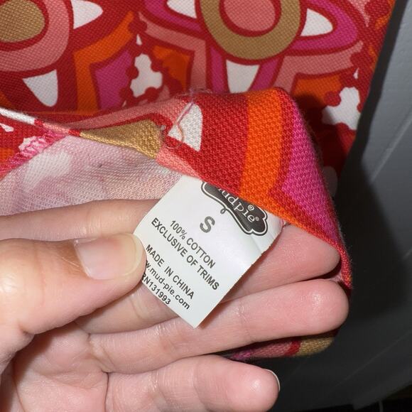 Mud Pie Women’s Jackie Dress Sheath Geometric Red Pink Gold Embroidery S 4-6 - Picture 5 of 5